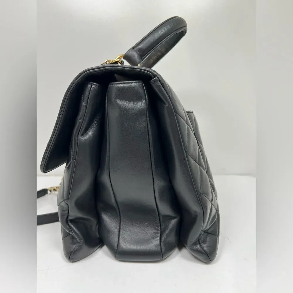 Chanel Large Trendy Top Handle Black Quilted Shoulder Hand Bag Gold Hardware
